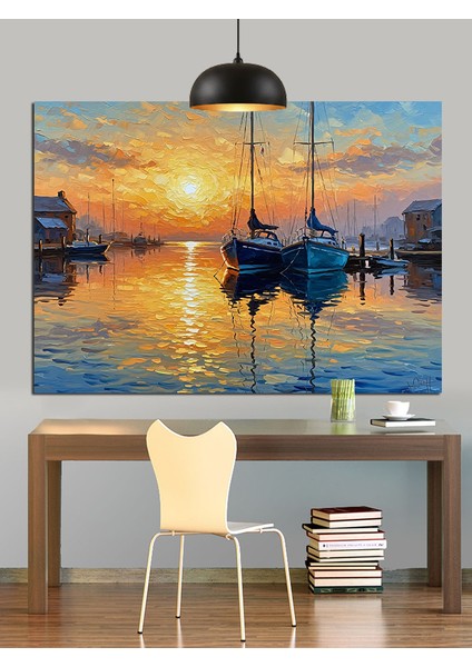 Denizde Yelkenliler Gün Batımı Dekoratif Kanvas - Mdf Ahşap Tablo fırsatları