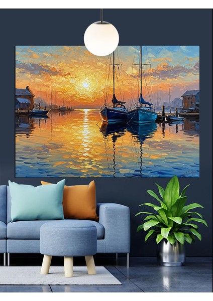 Denizde Yelkenliler Gün Batımı Dekoratif Kanvas - Mdf Ahşap Tablo indirimleri