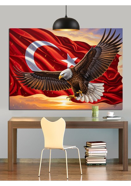 Türk Bayrağı ve Kartal Dekoratif Kanvas - Mdf Ahşap Tablo fırsatları
