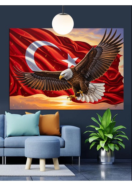 Türk Bayrağı ve Kartal Dekoratif Kanvas - Mdf Ahşap Tablo indirimleri