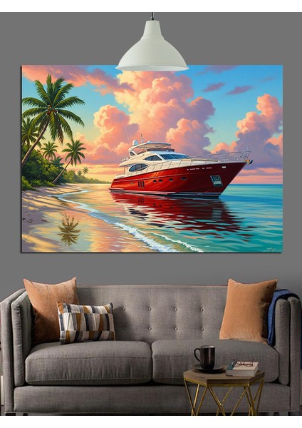 Hızlı Tekne Plaj Manzarası Dekoratif Kanvas - Mdf Ahşap Tablo modelleri
