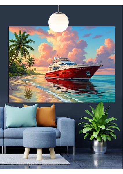 Hızlı Tekne Plaj Manzarası Dekoratif Kanvas - Mdf Ahşap Tablo indirimleri