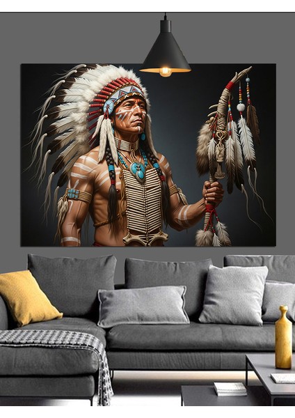 Kızılderili Savaşçı Dekoratif Kanvas - Mdf Ahşap Tablo fiyatları