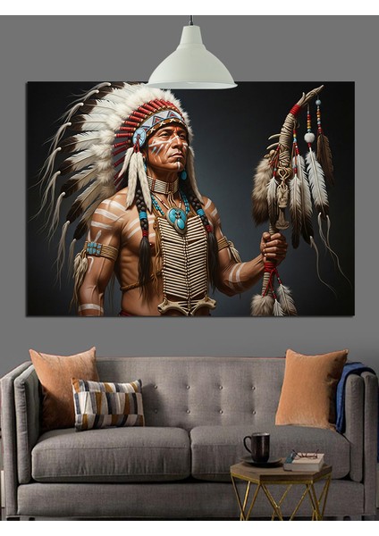 Kızılderili Savaşçı Dekoratif Kanvas - Mdf Ahşap Tablo modelleri
