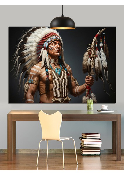 Kızılderili Savaşçı Dekoratif Kanvas - Mdf Ahşap Tablo fırsatları