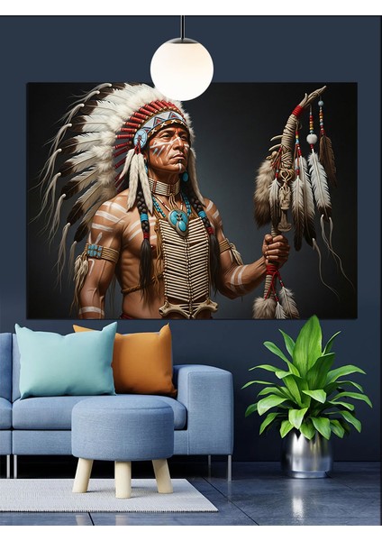 Kızılderili Savaşçı Dekoratif Kanvas - Mdf Ahşap Tablo indirimleri