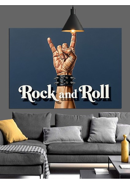 Rock And Roll El Hareketi Dekoratif Kanvas - Mdf Ahşap Tablo fiyatları