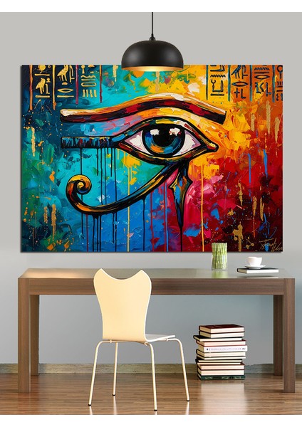 Mavi Göz Mısır Sanatı Dekoratif Kanvas - Mdf Ahşap Tablo