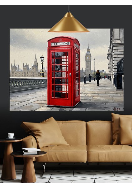 Londra Telefon Kulübesi ve Big Ben Dekoratif Kanvas - Mdf Ahşap Tablo fiyatları