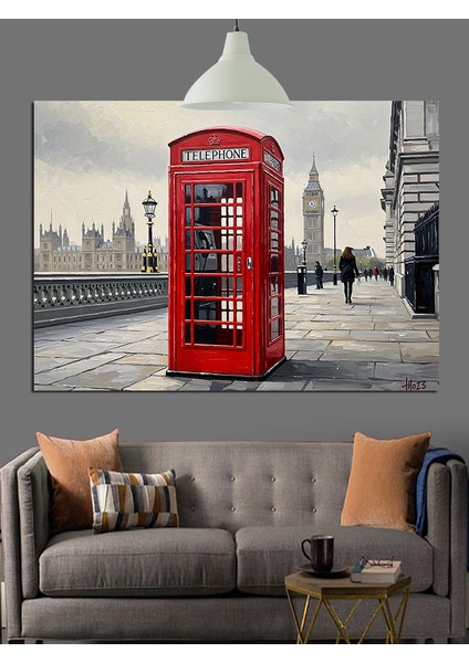 Londra Telefon Kulübesi ve Big Ben Dekoratif Kanvas - Mdf Ahşap Tablo fırsatları
