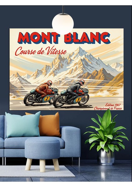 Motosiklet Yarışı Mont Blanc Hız Dekoratif Kanvas - Mdf Ahşap Tablo