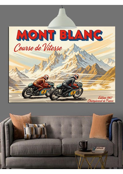 Motosiklet Yarışı Mont Blanc Hız Dekoratif Kanvas - Mdf Ahşap Tablo fırsatları
