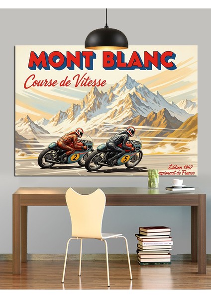 Motosiklet Yarışı Mont Blanc Hız Dekoratif Kanvas - Mdf Ahşap Tablo indirimleri