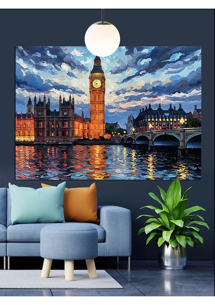 Londra Şehir Big Ben Manzarası Dekoratif Kanvas - Mdf Ahşap Tablo