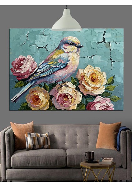 Güller Kuşlar Pastel Renkler Dekoratif Kanvas - Mdf Ahşap Tablo fiyatları