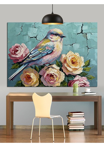 Güller Kuşlar Pastel Renkler Dekoratif Kanvas - Mdf Ahşap Tablo modelleri