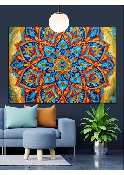 Mandala Geometrik Desenler Renkli Dekoratif Kanvas - Mdf Ahşap Tablo