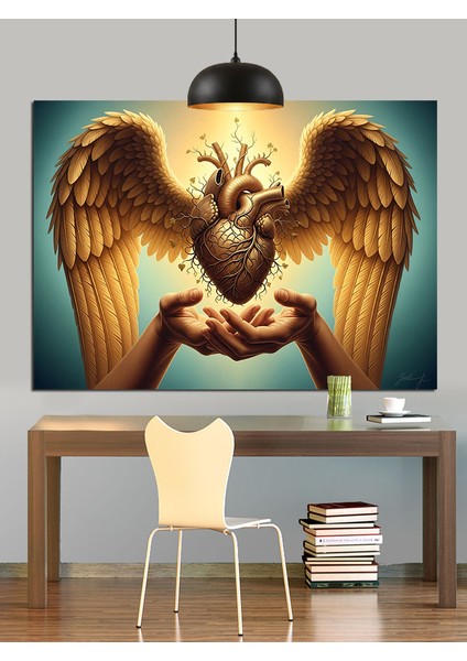 Kanatlı Kalp ve "sevgiyle Yaşa" Dekoratif Kanvas - Mdf Ahşap Tablo fiyatları