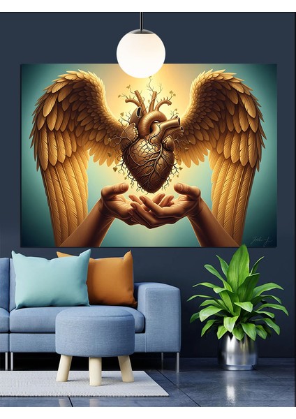 Kanatlı Kalp ve "sevgiyle Yaşa" Dekoratif Kanvas - Mdf Ahşap Tablo modelleri