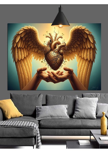 Kanatlı Kalp ve "sevgiyle Yaşa" Dekoratif Kanvas - Mdf Ahşap Tablo indirimleri