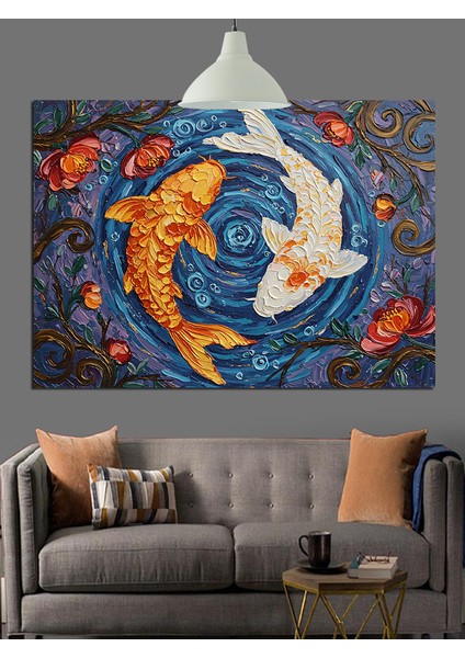 Yin Yang Balık Simge Dekoratif Kanvas - Mdf Ahşap Tablo fiyatları