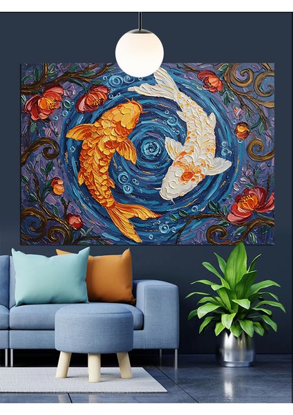 Yin Yang Balık Simge Dekoratif Kanvas - Mdf Ahşap Tablo fırsatları