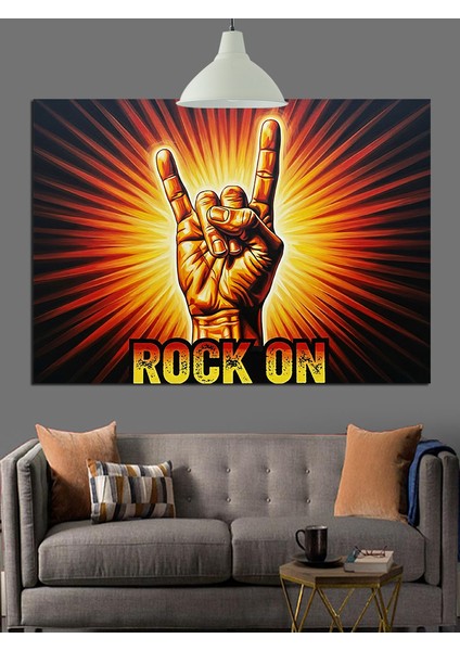 Rock On El Işareti Dekoratif Kanvas - Mdf Ahşap Tablo
