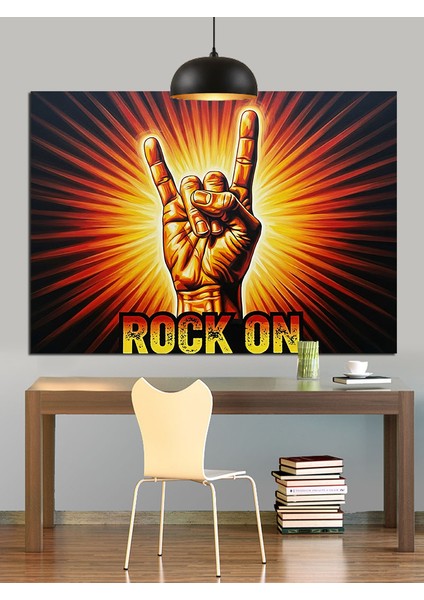 Rock On El Işareti Dekoratif Kanvas - Mdf Ahşap Tablo fiyatları
