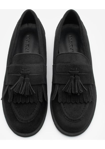 Kadın Loafer Püsküllü Günlük Ayakkabı Petlin Siyah Süet
