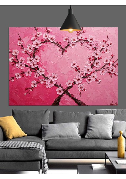 Pembe Çiçekli Kalp Şekli Dekoratif Kanvas - Mdf Ahşap Tablo fiyatları