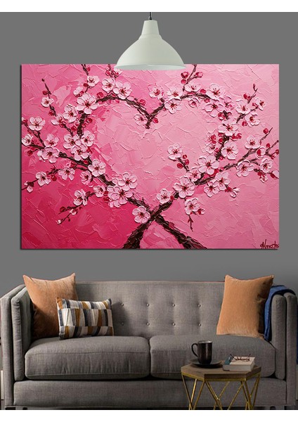 Pembe Çiçekli Kalp Şekli Dekoratif Kanvas - Mdf Ahşap Tablo modelleri