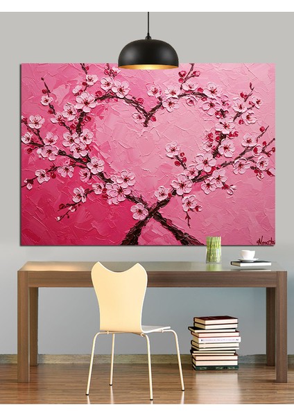 Pembe Çiçekli Kalp Şekli Dekoratif Kanvas - Mdf Ahşap Tablo fırsatları