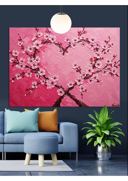 Pembe Çiçekli Kalp Şekli Dekoratif Kanvas - Mdf Ahşap Tablo indirimleri