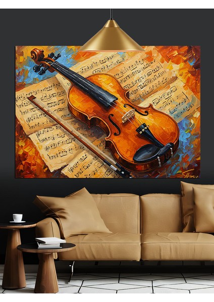 Eski Notalı Keman, Müzik Aleti Dekoratif Kanvas - Mdf Ahşap Tablo