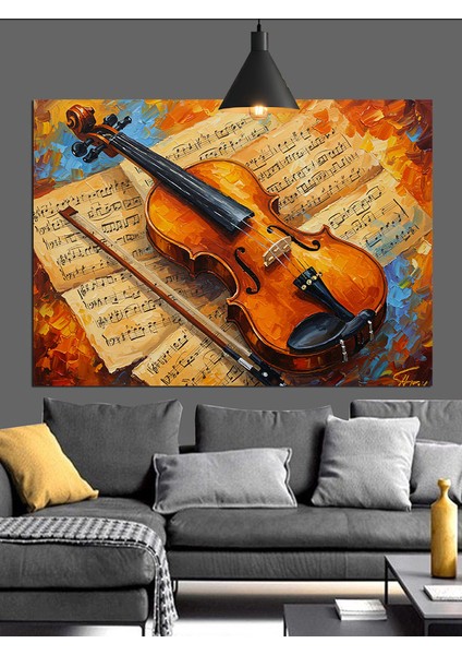 Eski Notalı Keman, Müzik Aleti Dekoratif Kanvas - Mdf Ahşap Tablo fiyatları