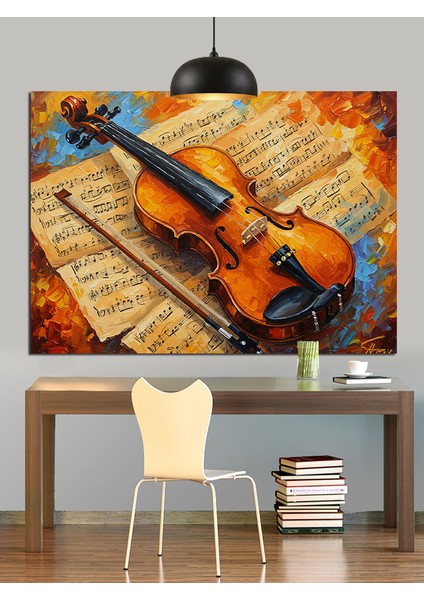 Eski Notalı Keman, Müzik Aleti Dekoratif Kanvas - Mdf Ahşap Tablo fırsatları