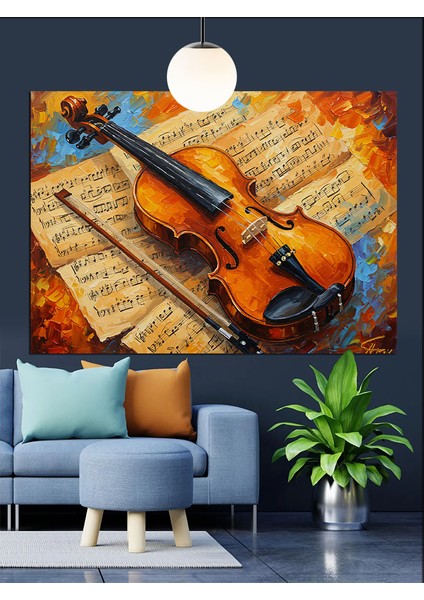Eski Notalı Keman, Müzik Aleti Dekoratif Kanvas - Mdf Ahşap Tablo indirimleri