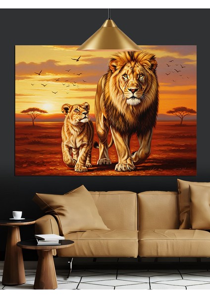 Aslan Ailesi Akşam Yürüyüşü Dekoratif Kanvas - Mdf Ahşap Tablo indirimleri