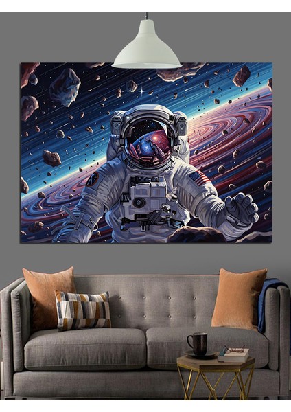 Uzayda Gezen Astronot Bilim Dekoratif Kanvas - Mdf Ahşap Tablo