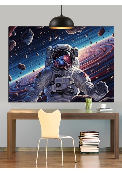 Uzayda Gezen Astronot Bilim Dekoratif Kanvas - Mdf Ahşap Tablo fiyatları