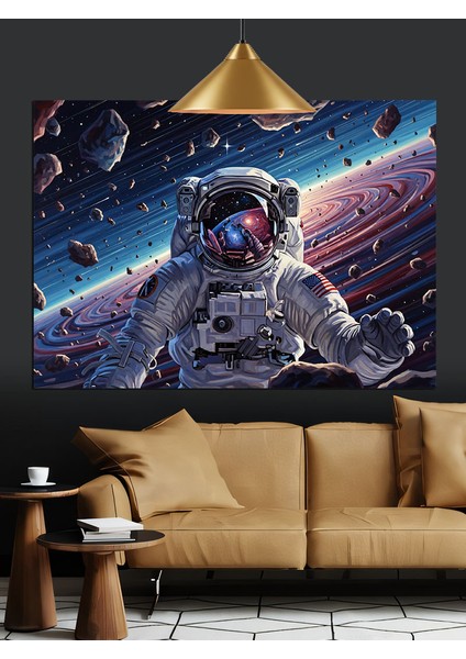 Uzayda Gezen Astronot Bilim Dekoratif Kanvas - Mdf Ahşap Tablo fırsatları