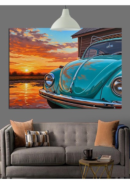 Klasik Araba Mavi Günbatımı Dekoratif Kanvas - Mdf Ahşap Tablo fiyatları