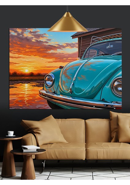 Klasik Araba Mavi Günbatımı Dekoratif Kanvas - Mdf Ahşap Tablo indirimleri