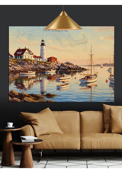 Liman Kasabası Tekne Manzarası Dekoratif Kanvas - Mdf Ahşap Tablo modelleri