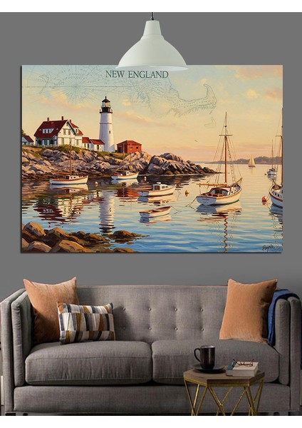 Liman Kasabası Tekne Manzarası Dekoratif Kanvas - Mdf Ahşap Tablo indirimleri