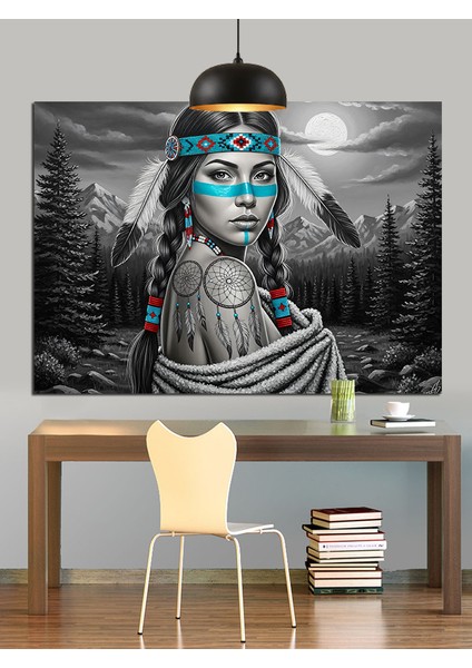 Dövme Yüz Kızılderili Kadın Dekoratif Kanvas - Mdf Ahşap Tablo