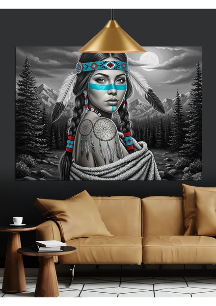 Dövme Yüz Kızılderili Kadın Dekoratif Kanvas - Mdf Ahşap Tablo modelleri