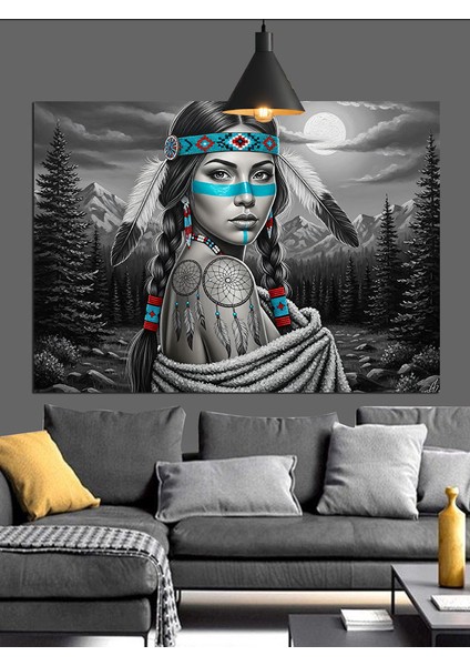 Dövme Yüz Kızılderili Kadın Dekoratif Kanvas - Mdf Ahşap Tablo fırsatları