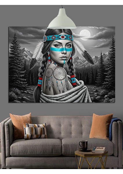 Dövme Yüz Kızılderili Kadın Dekoratif Kanvas - Mdf Ahşap Tablo indirimleri