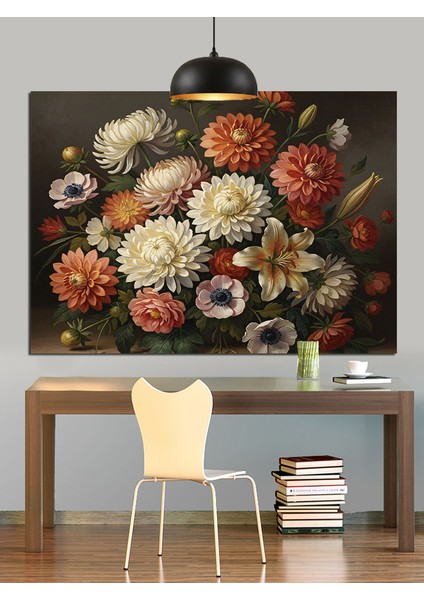 Kırmızı Beyaz Çiçek Buketi Dekoratif Kanvas - Mdf Ahşap Tablo